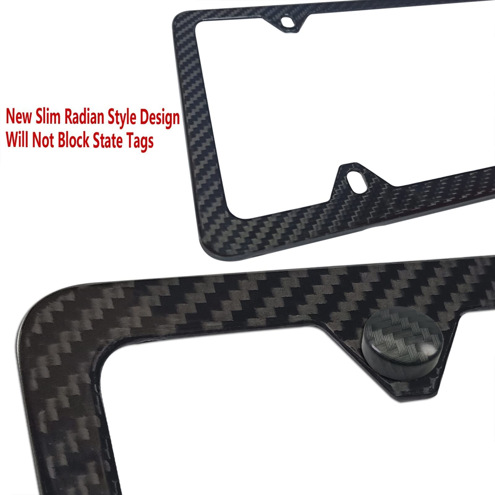 Carbon Fiber License Plate Frame - 100% Real Carbon Fiber Overlays Stainless Steel License Plate Frames | Stainless Steel Anti-Theft License Plate Screws | 1PC Black Gloss Plate Frame