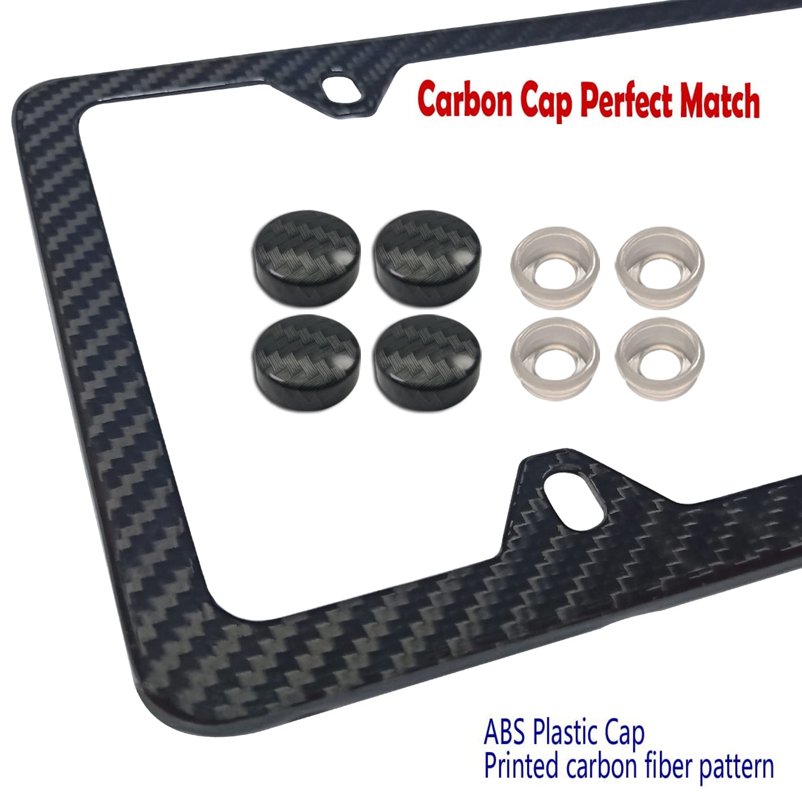 Carbon Fiber License Plate Frame - 100% Real Carbon Fiber Overlays Stainless Steel License Plate Frames | Stainless Steel Anti-Theft License Plate Screws | 1PC Black Gloss Plate Frame