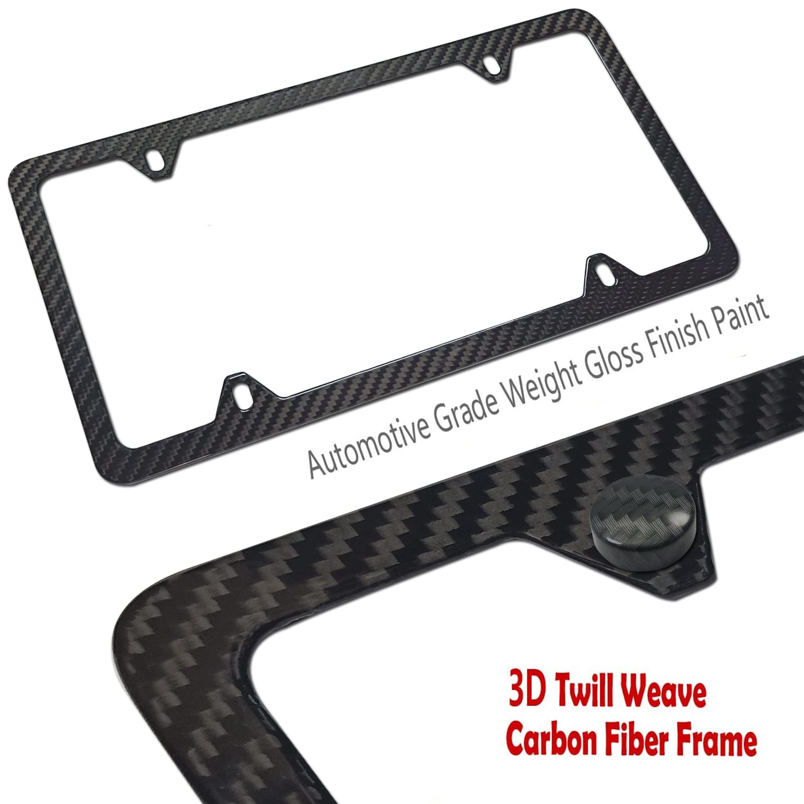 Carbon Fiber License Plate Frame - 100% Real Carbon Fiber Overlays Stainless Steel License Plate Frames | Stainless Steel Anti-Theft License Plate Screws | 1PC Black Gloss Plate Frame