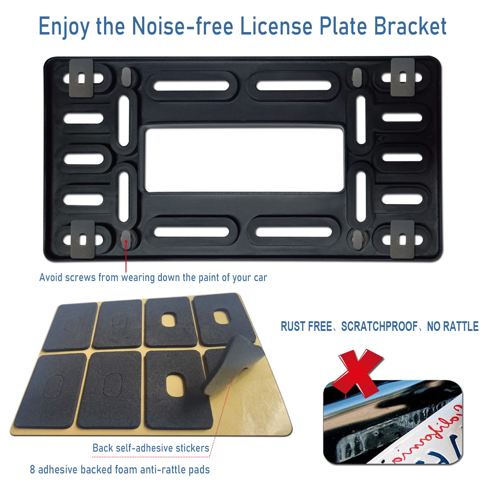 Carbon Fiber License Plate Frame - 100% Real Carbon Fiber Overlays Stainless Steel License Plate Frames | Stainless Steel Anti-Theft License Plate Screws | 1PC Black Gloss Plate Frame