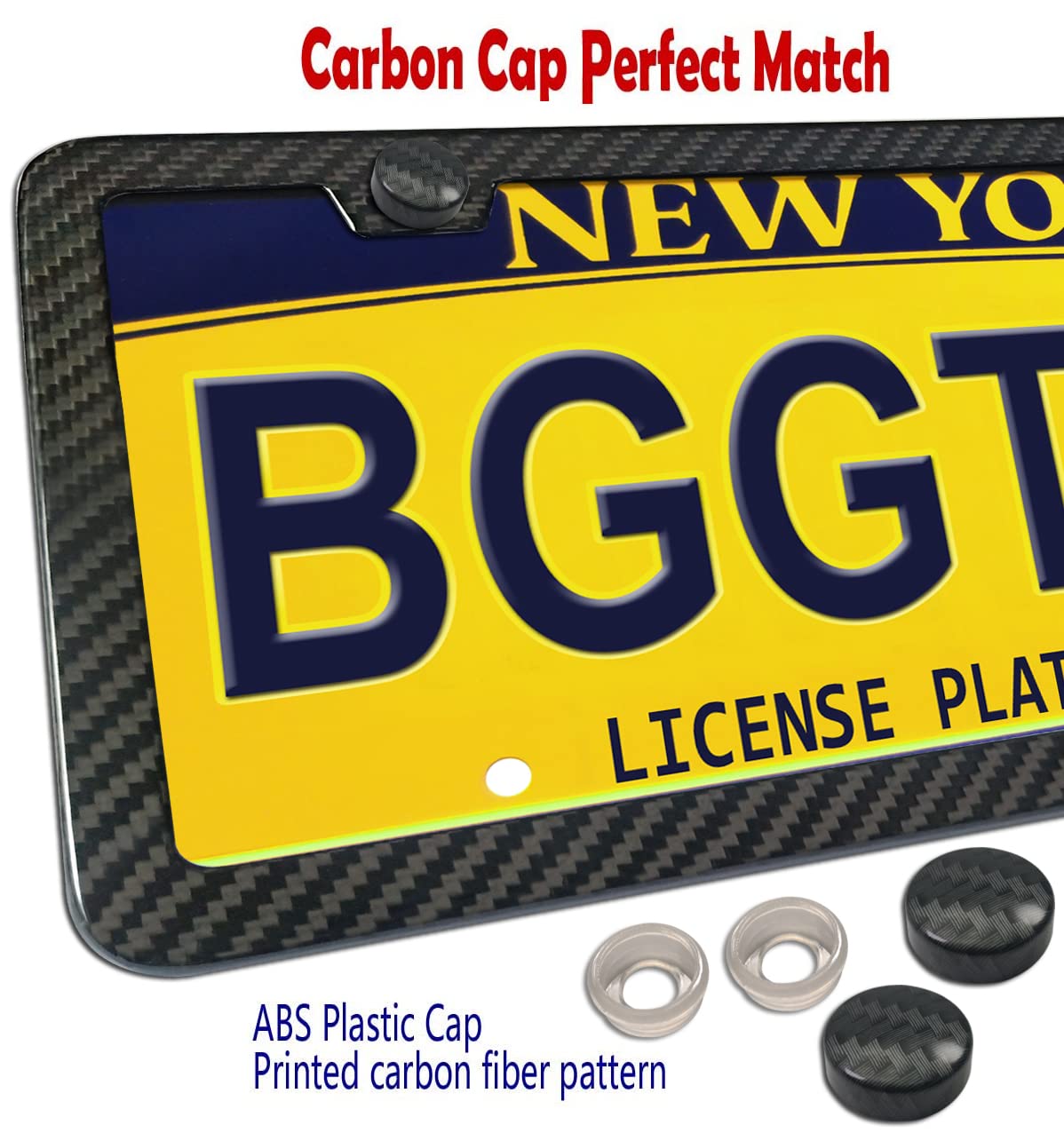 Carbon Fiber License Plate Frame - 100% Real Carbon Fiber Overlays Stainless Steel License Plate Frames | Stainless Steel Anti-Theft License Plate Screws | 1PC Black Gloss Plate Frame