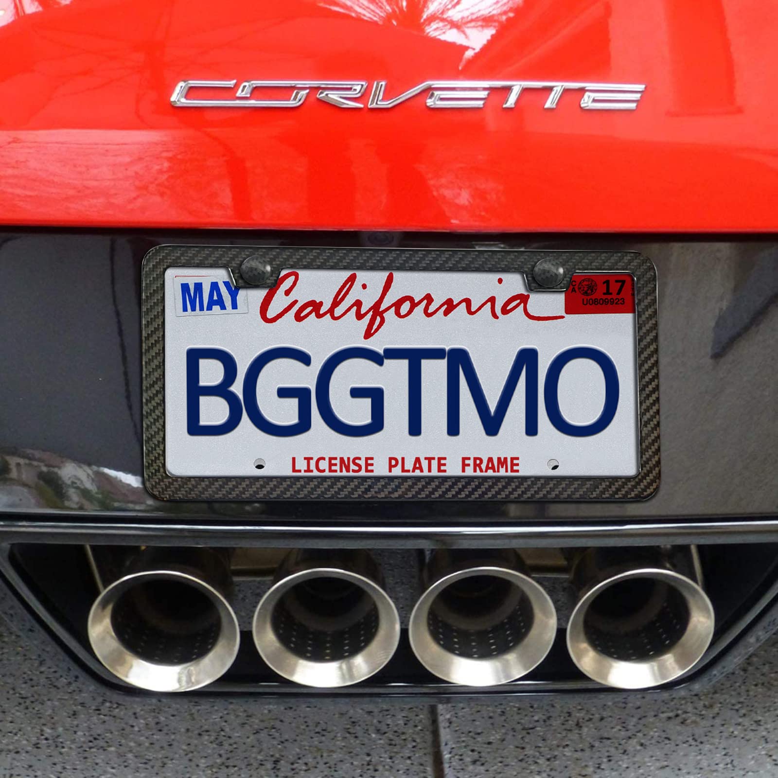 Carbon Fiber License Plate Frame - 100% Real Carbon Fiber Overlays Stainless Steel License Plate Frames | Stainless Steel Anti-Theft License Plate Screws | 1PC Black Gloss Plate Frame