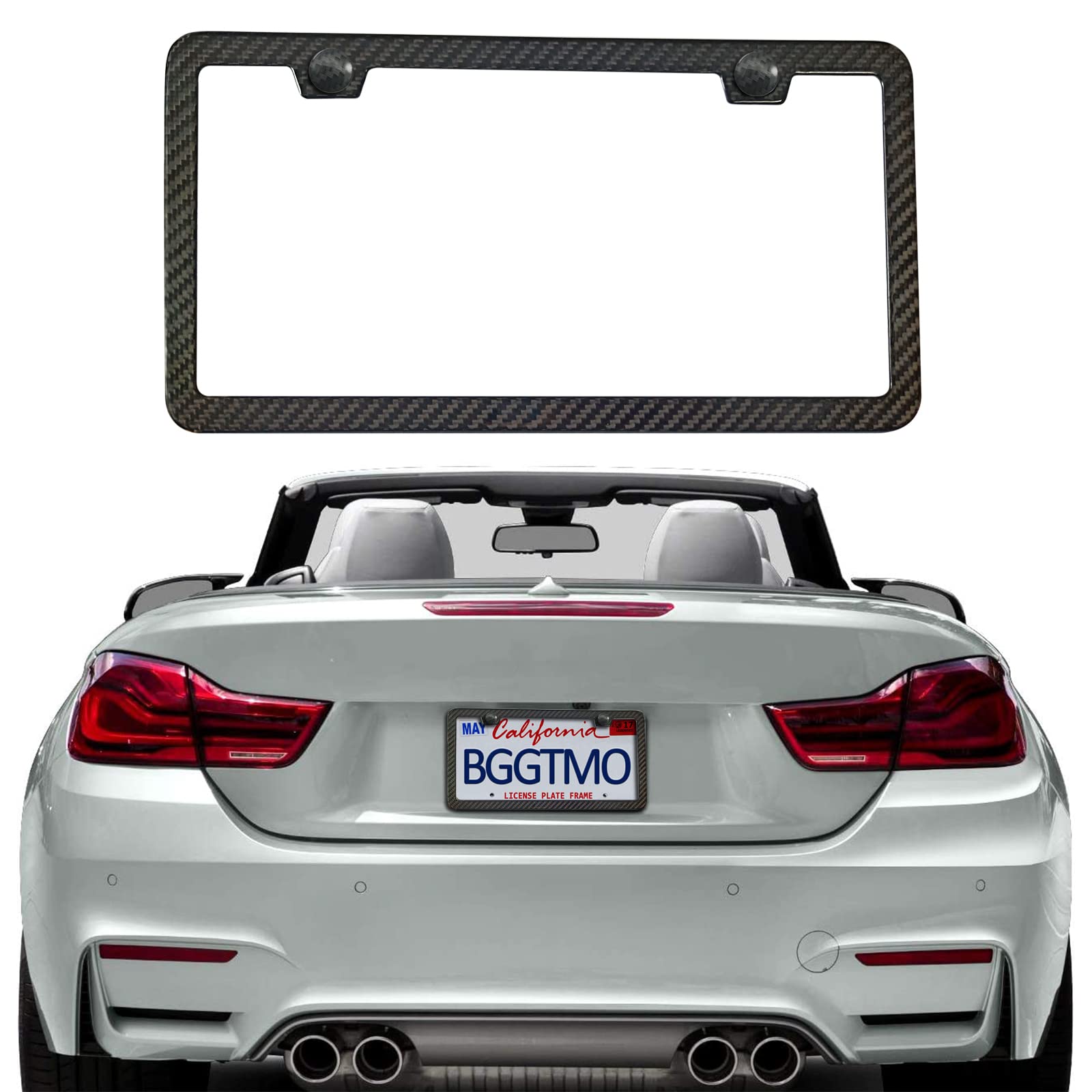 Carbon Fiber License Plate Frame - 100% Real Carbon Fiber Overlays Stainless Steel License Plate Frames | Stainless Steel Anti-Theft License Plate Screws | 1PC Black Gloss Plate Frame