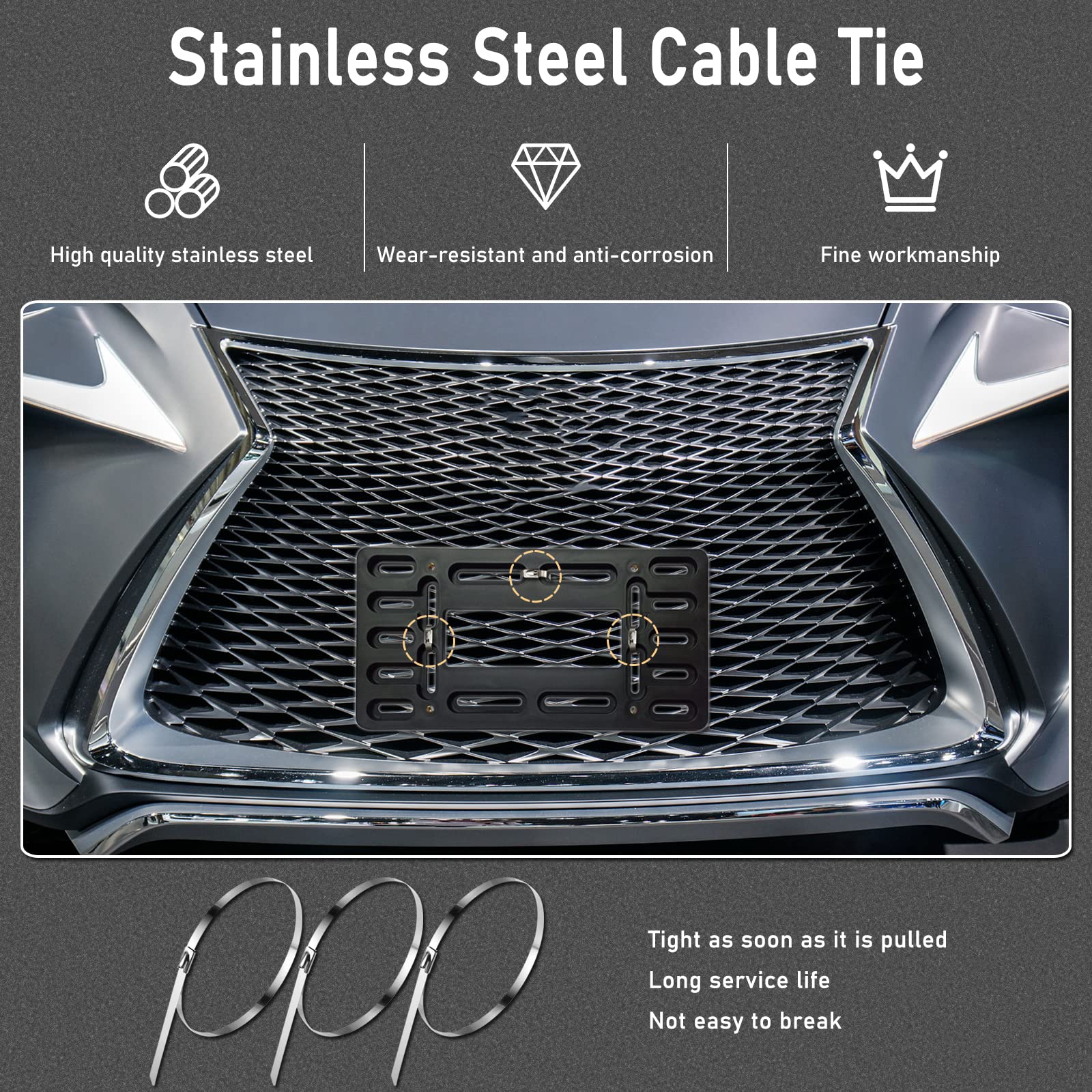 Carbon Fiber License Plate Frame - 100% Real Carbon Fiber Overlays Stainless Steel License Plate Frames | Stainless Steel Anti-Theft License Plate Screws | 1PC Black Gloss Plate Frame