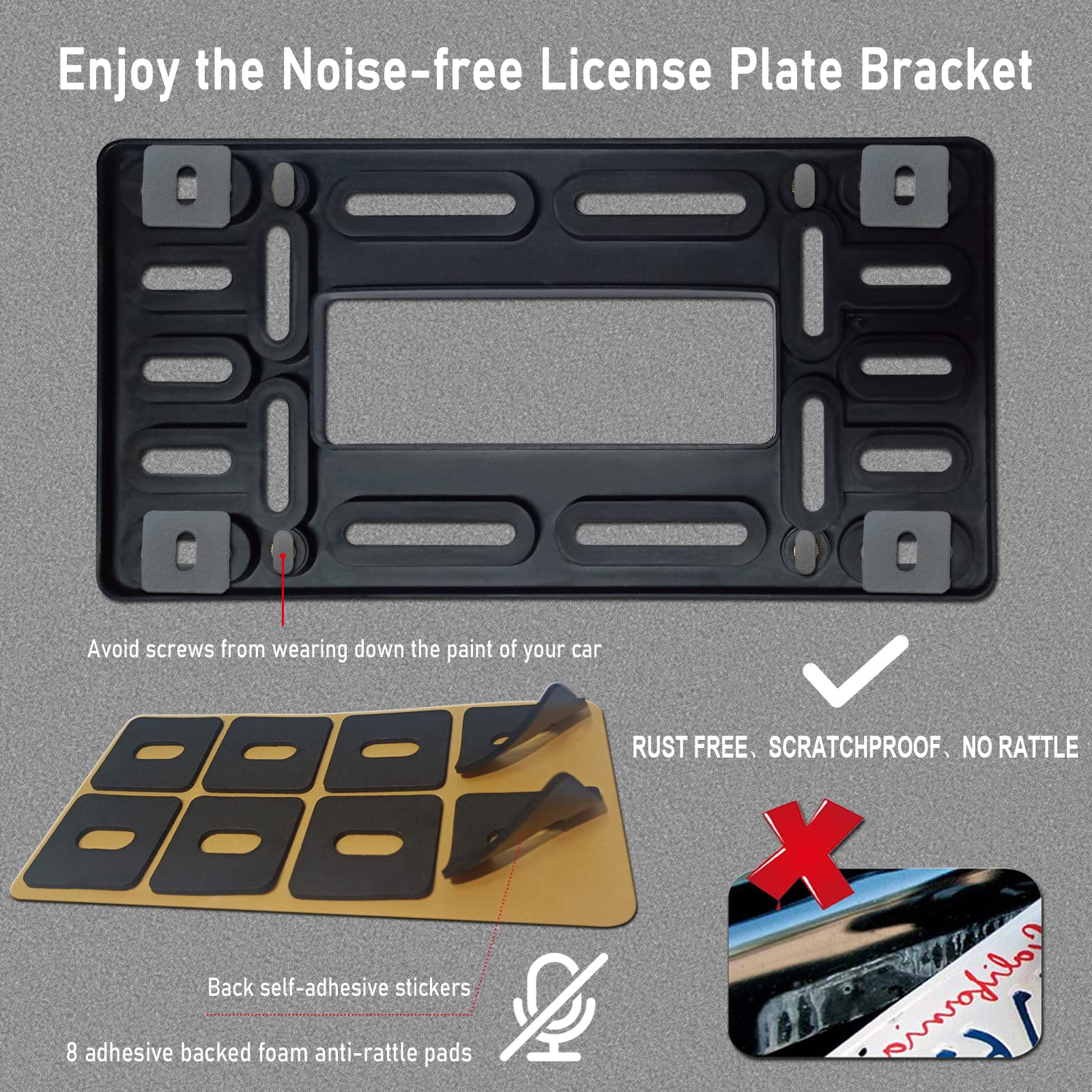 Carbon Fiber License Plate Frame - 100% Real Carbon Fiber Overlays Stainless Steel License Plate Frames | Stainless Steel Anti-Theft License Plate Screws | 1PC Black Gloss Plate Frame