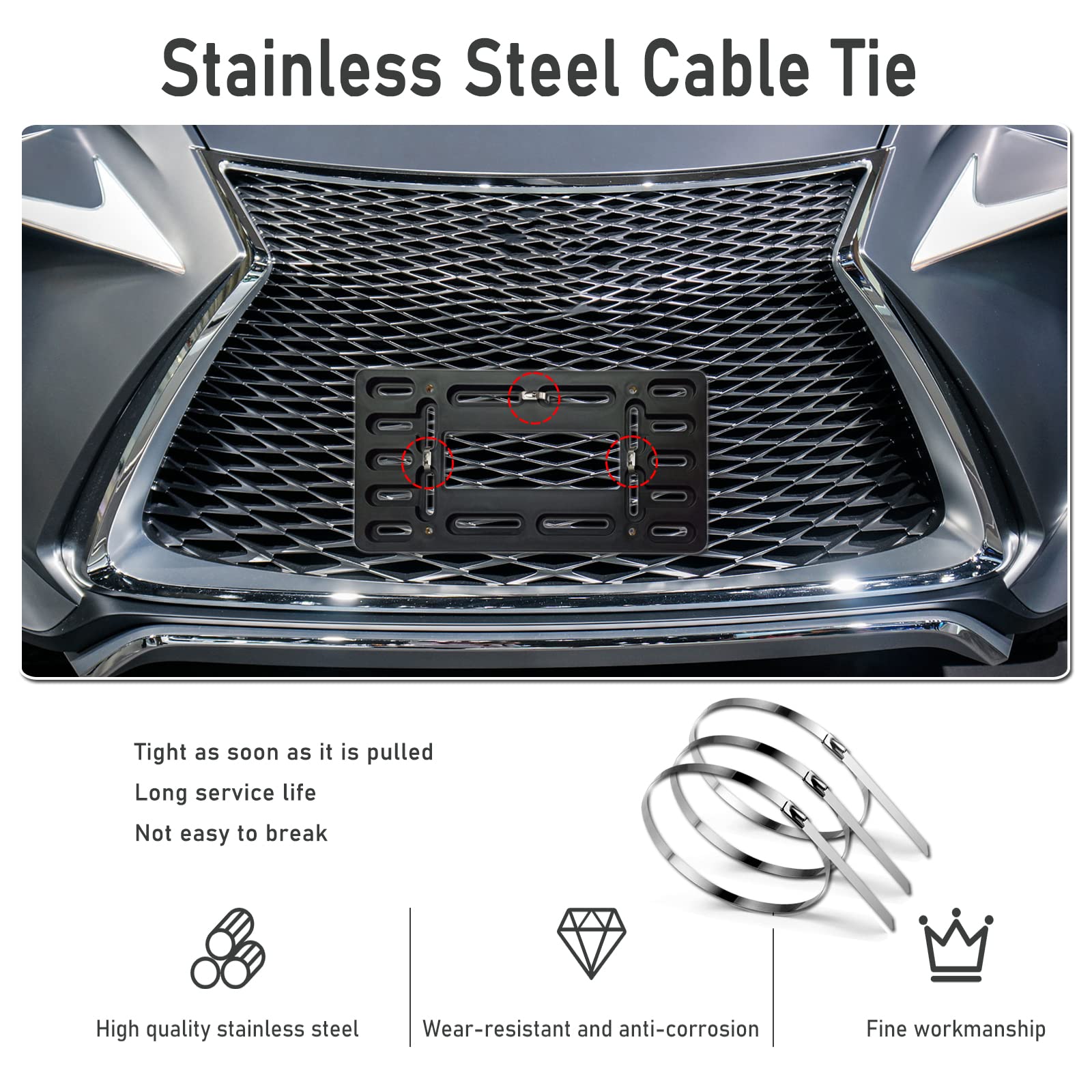 Carbon Fiber License Plate Frame - 100% Real Carbon Fiber Overlays Stainless Steel License Plate Frames | Stainless Steel Anti-Theft License Plate Screws | 1PC Black Gloss Plate Frame