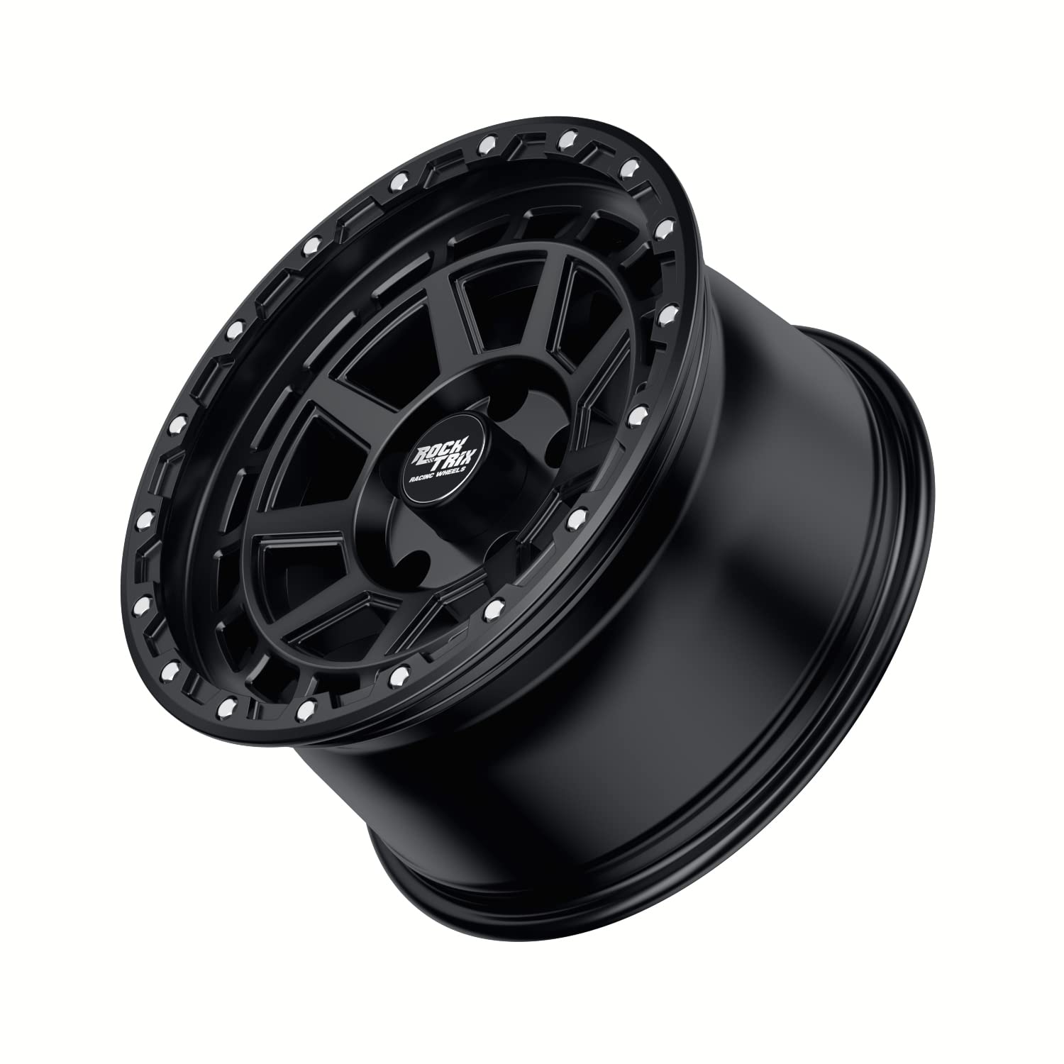 RockTrix RT114 18 inch Wheel Compatible with Jeep Wrangler JK JL 18x9 5x5 Wheels (-12mm Offset, 4.5in Backspace) 5x5 PCD, 71.5mm Bore, Black Wheels, Also fits Gladiator JT Rims