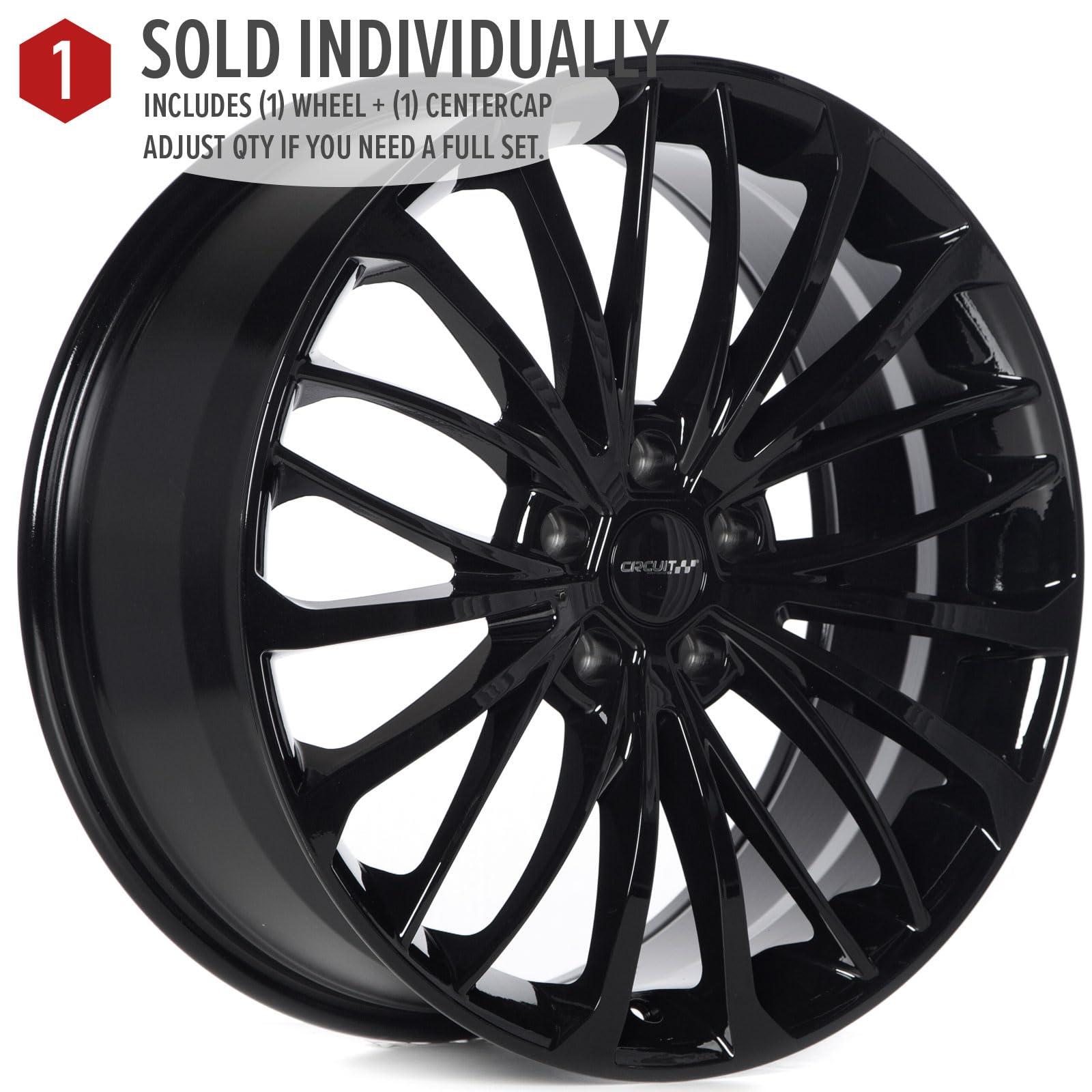 Circuit Performance CP36 19x8 Wheel Gloss Black 5x114.3 Bolt Pattern, 19 Inch, 40mm Offset, 73.1mm Compatible with Honda Accord, Civic, CRV, Nissan Altima, Toyota Camry etc