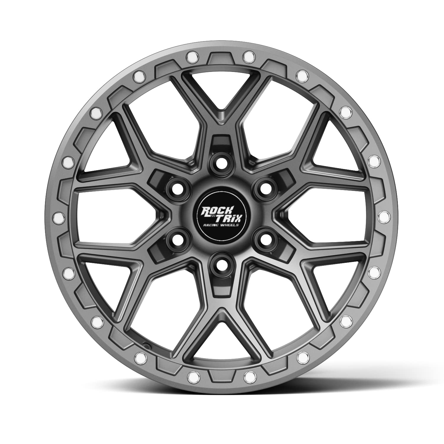 RockTrix RT107 20 inch Wheel Compatible with Ford 2021+ Bronco 20x9 6x5.5 Wheels (+12mm offset) 6x139.7 PCD, 93.1mm Bore, Gunmetal Gray Wheels, Also Compatible with 2019+ Ranger Rims