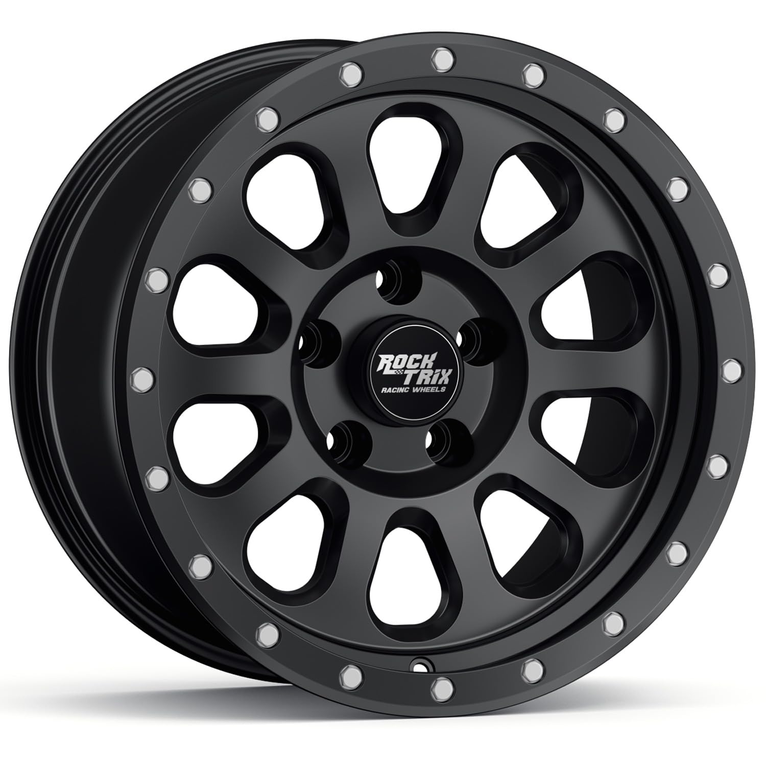 RockTrix RT111 18 Inch Wheel Compatible with Jeep Wrangler JK JL Gladiator JT Rims, 5x5" 5x127 PCD, 18x9-12mm Offset, 4.5" Backspace, 71.5mm Bore, Matte Black 18" Wheel