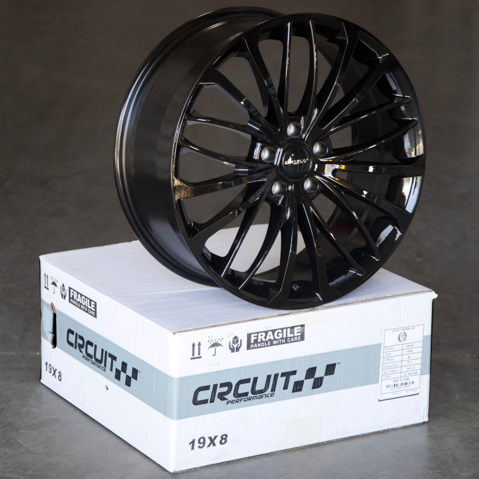 Circuit Performance CP36 19x8 Wheel Gloss Black 5x114.3 Bolt Pattern, 19 Inch, 40mm Offset, 73.1mm Compatible with Honda Accord, Civic, CRV, Nissan Altima, Toyota Camry etc