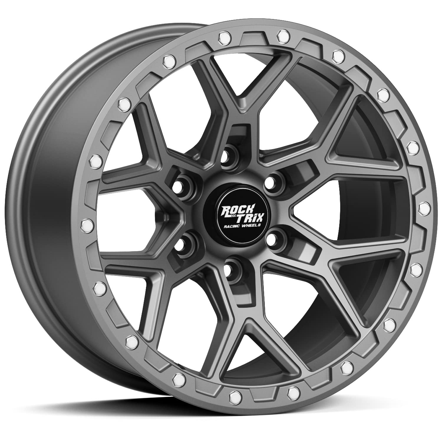 RockTrix RT107 20 inch Wheel Compatible with Ford 2021+ Bronco 20x9 6x5.5 Wheels (+12mm offset) 6x139.7 PCD, 93.1mm Bore, Gunmetal Gray Wheels, Also Compatible with 2019+ Ranger Rims