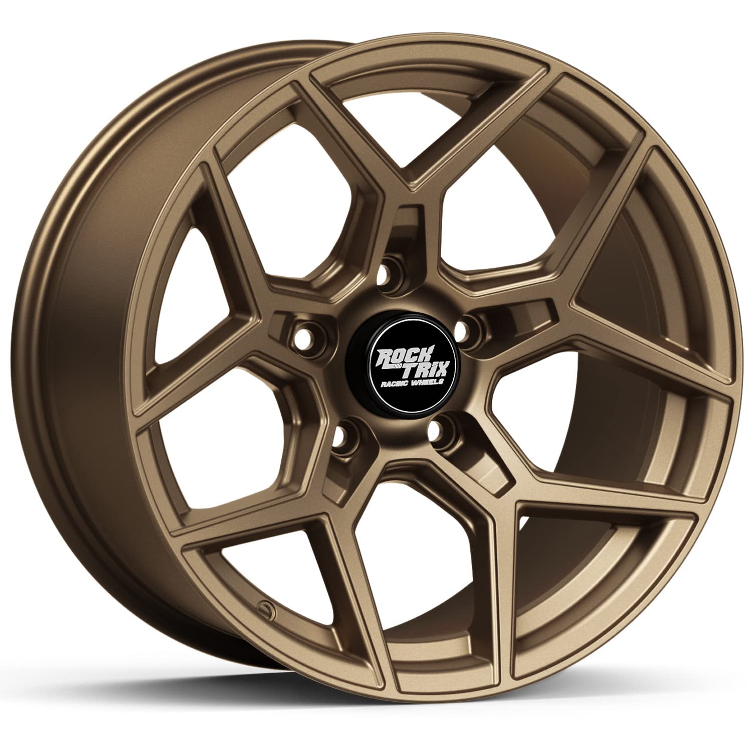 RockTrix RT105 18 inch Wheel Compatible with Jeep Wrangler JK JL 18x9 5x5 Wheels (-12mm Offset, 4.5in Backspace) 5x5 PCD, 71.5mm Bore, Bronze Wheels, Also fits Gladiator JT Rims